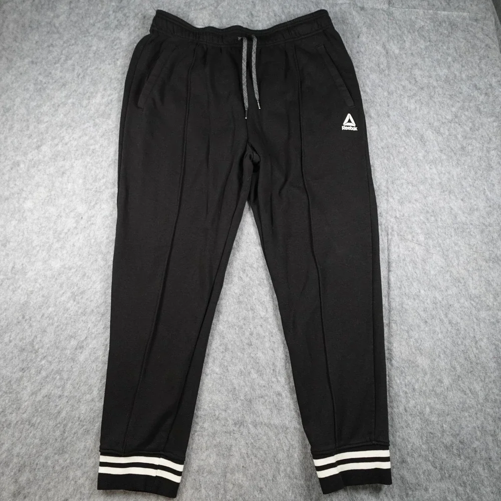 Reebok Pants Mens Extra Large Black Jogger Fleece Cuffed Drawstring REM253PA03